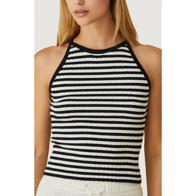 Crescent Stripe Halter Knit Top In Black