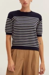 Crescent Stripe Short Sleeve Sweater Top In Multi