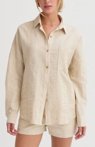 Crescent Stripe Textured Linen Shirt In Neutral