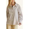Crescent Striped Button Up Shirt In Beige