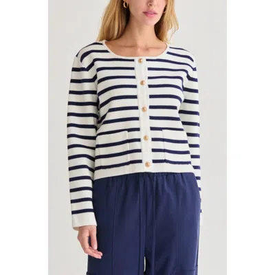 Crescent Striped Jacquard Knit Cardigan In White