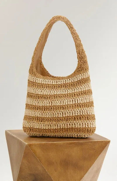 Crescent Striped Weave Bag In Brown