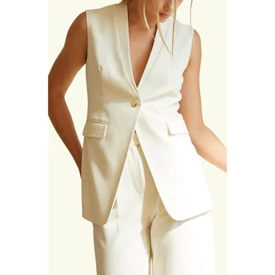 Crescent Tailored Collarless Blazer Vest In White