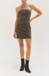 Crescent Tailored Strapless Mini Dress In Brown