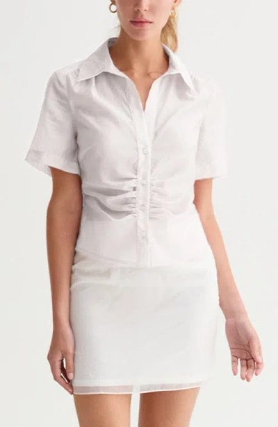 Crescent Tencel Blend Button Up Top In White