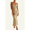 Crescent Tencel Blend Front Cut Out Slip Dress In Brown