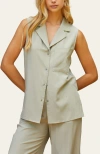 Crescent Tencel Blend Sleeveless Button Up Top In Eucalyptus