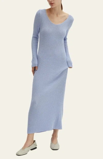 Crescent Textured Rib Knit Maxi Dress In Light Blue