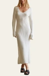 Crescent Textured Rib Knit Maxi Dress In Off White