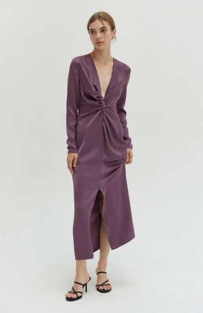 Crescent Textured Satin Midi Dress In Fig