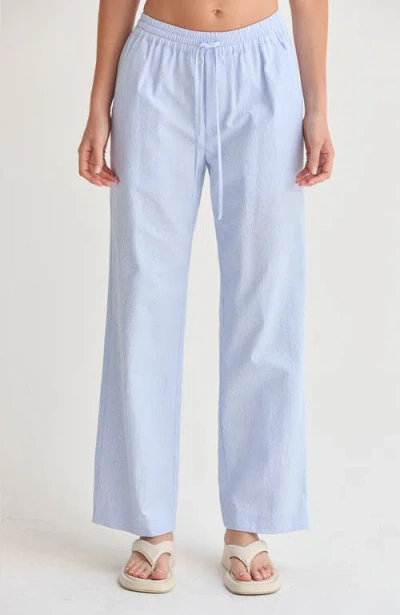 Crescent Textured Striped Drawstring Pants In Blue