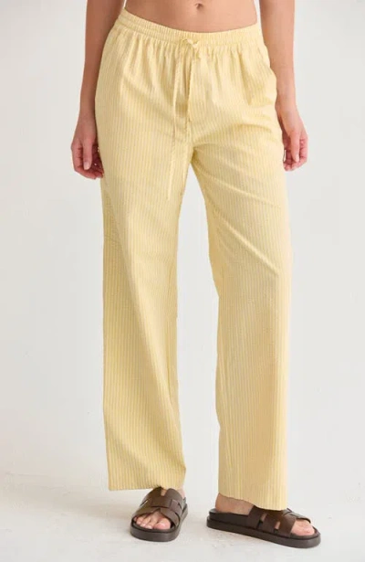Crescent Textured Striped Drawstring Pants In Yellow