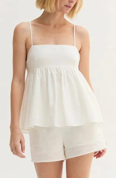 Crescent Tie Back Babydoll Linen Blend Top In White