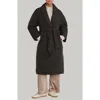 Crescent Tie Belt Puffer Coat In Black