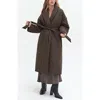 Crescent Tie Belt Puffer Coat In Espresso