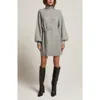 Crescent Turtleneck Belted Mini Sweater Dress In Gray