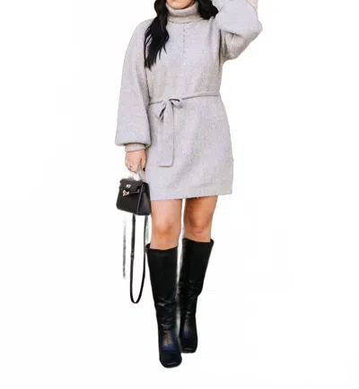 Crescent Turtleneck Tie Waist Dress In Heather Grey In Gray
