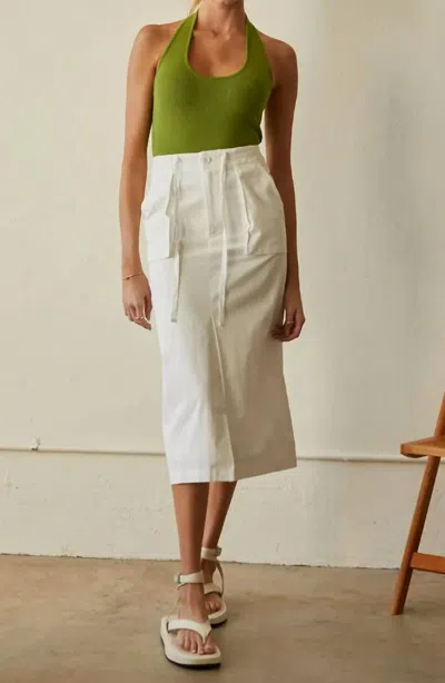 Crescent Twill Midi Willow Pockets Skirt In White