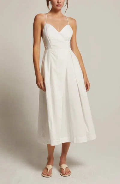 Crescent V-neck Poplin Midi Dress In White