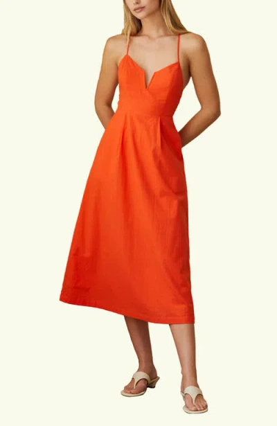 Crescent V-wire Cotton Midi Dress In Orange