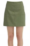 Crescent Faux Leather Column Mini Skirt In Green