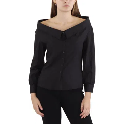 Crescent Womens Collar Long Sleeve Button-down Top In Black