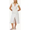 Crescent Wrap Linen Midi Dress
