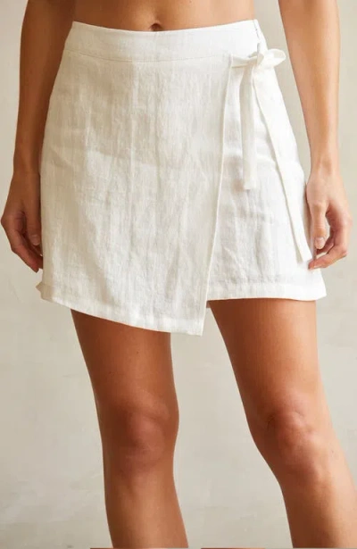 Crescent Wrap Linen Mini Skort In White