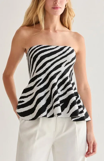 Crescent Zebra Print Jacquard Knit Peplum Top In Black