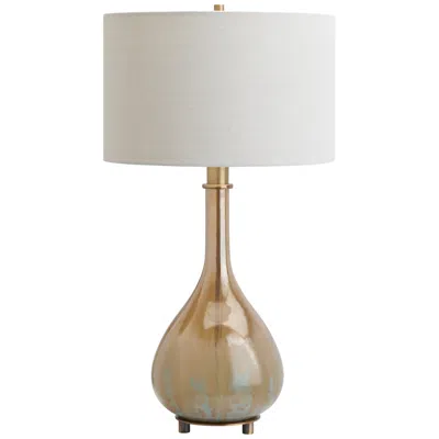 Crestview Collection 29.25" Glass Table Lamp With Oat Linen Drum Shade In Gold