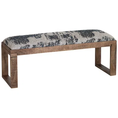 Crestview Collection 45 In. Navy Upholstered Accent Bench With Brown Solid Wood Frame