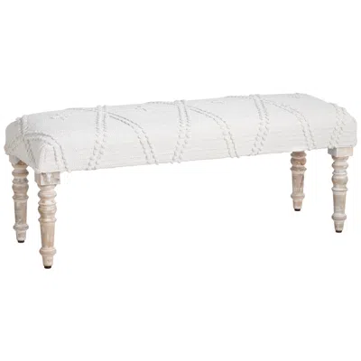 Crestview Collection 46 In. White Upholstered Accent Bench With Cream Solid Wood Frame