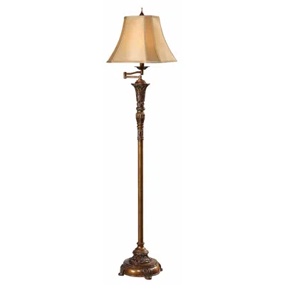 Crestview Collection 61"h Traditional Floor Lamp With Swing Arm And Fabric Bell Shade In Brown