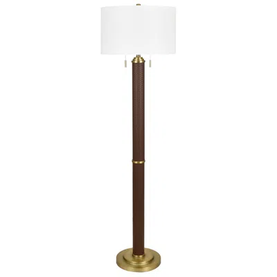 Crestview Collection 66.5" Faux Leather And Metal Floor Lamp With White Linen Shade In Multi