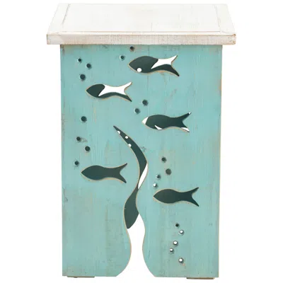 Crestview Collection Aquarium Seafoam And Whitewash Square Accent Table In Blue