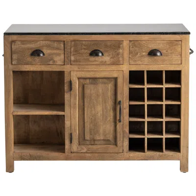 Crestview Collection Bengal Manor 46 1/2"w Mango Wood And Granite 3-drawer Kitchen Island