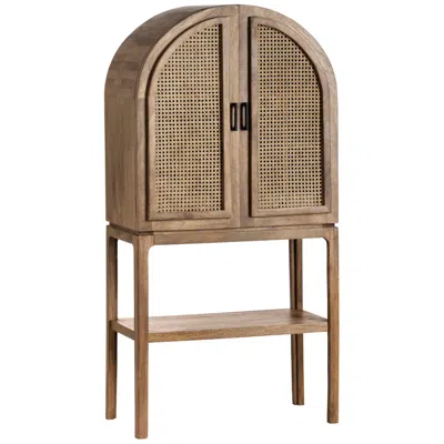 Crestview Collection Brown Solid Wood 2 Drawer 2 Door Wine Cabinet With Cane Door Fronts