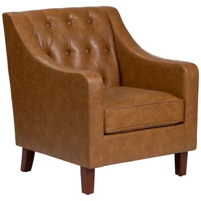 Crestview Collection Brown Upholstered Accent Arm Chair With Brown Solid Wood Frame