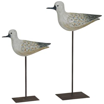 Crestview Collection Coastal Bird Off-white Statues Set Of 2