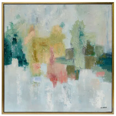 Crestview Collection Emeralds 41" Square Hand-painted Framed Canvas Wall Art In Multi