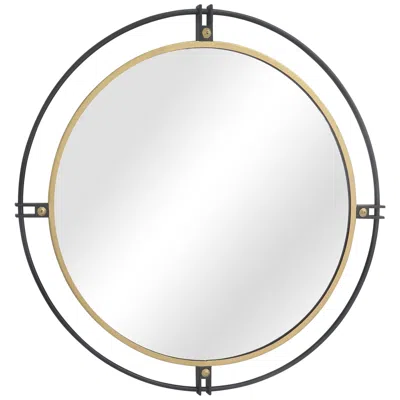 Crestview Collection Fallon Black And Gold Metal 28 1/2" Round Wall Mirror