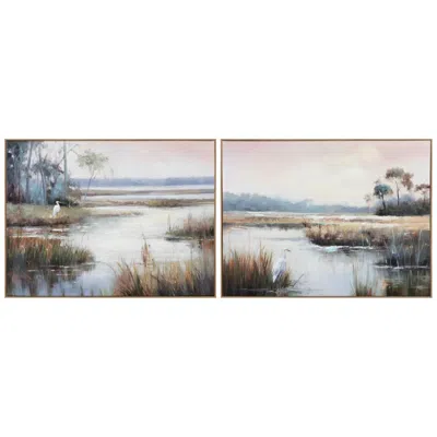 Crestview Collection Grazing Egret Framed Canvas Wall Art Set Of Two