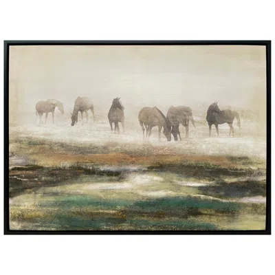 Crestview Collection Grazing Stallions Framed Canvas Painting