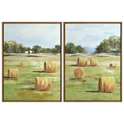 Crestview Collection Hay Rolls Framed Canvas Painting Set Of 2