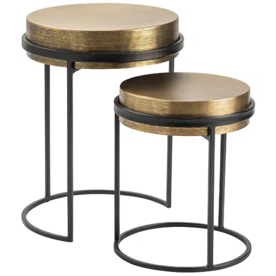 Crestview Collection Hudson 17" Wide Textured Brass Round Nesting Tables Set Of 2