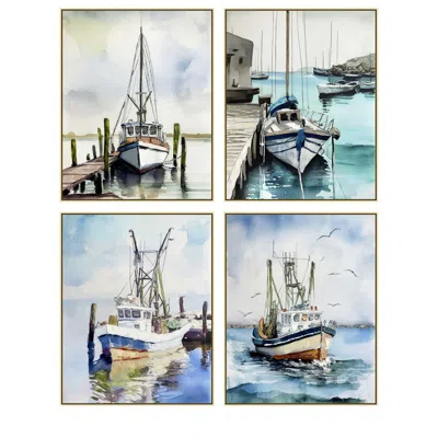 Crestview Collection Nassau Ii Framed Canvas Painting Set Of 4 In Multi