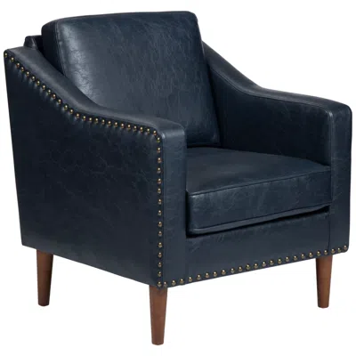 Crestview Collection Navy Upholstered Accent Arm Chair With Brown Solid Wood Frame In Blue