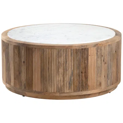 Crestview Collection Santorini 40" Wide White Marble Brown Wood Cocktail Table