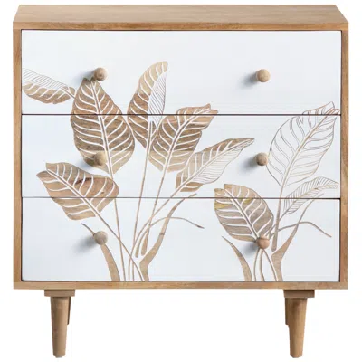 Crestview Collection Seaside 30" Wide White And Natural Wood 3-drawer Chest