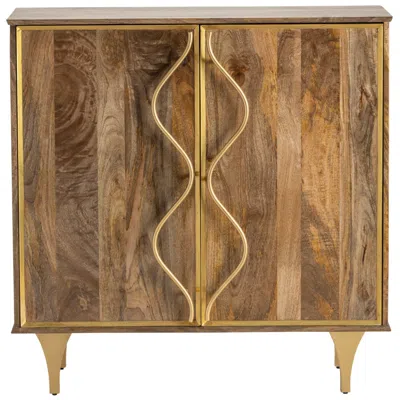 Crestview Collection Wentworth 40" Wide Mango Wood And Gold Iron 2-door Cabinet